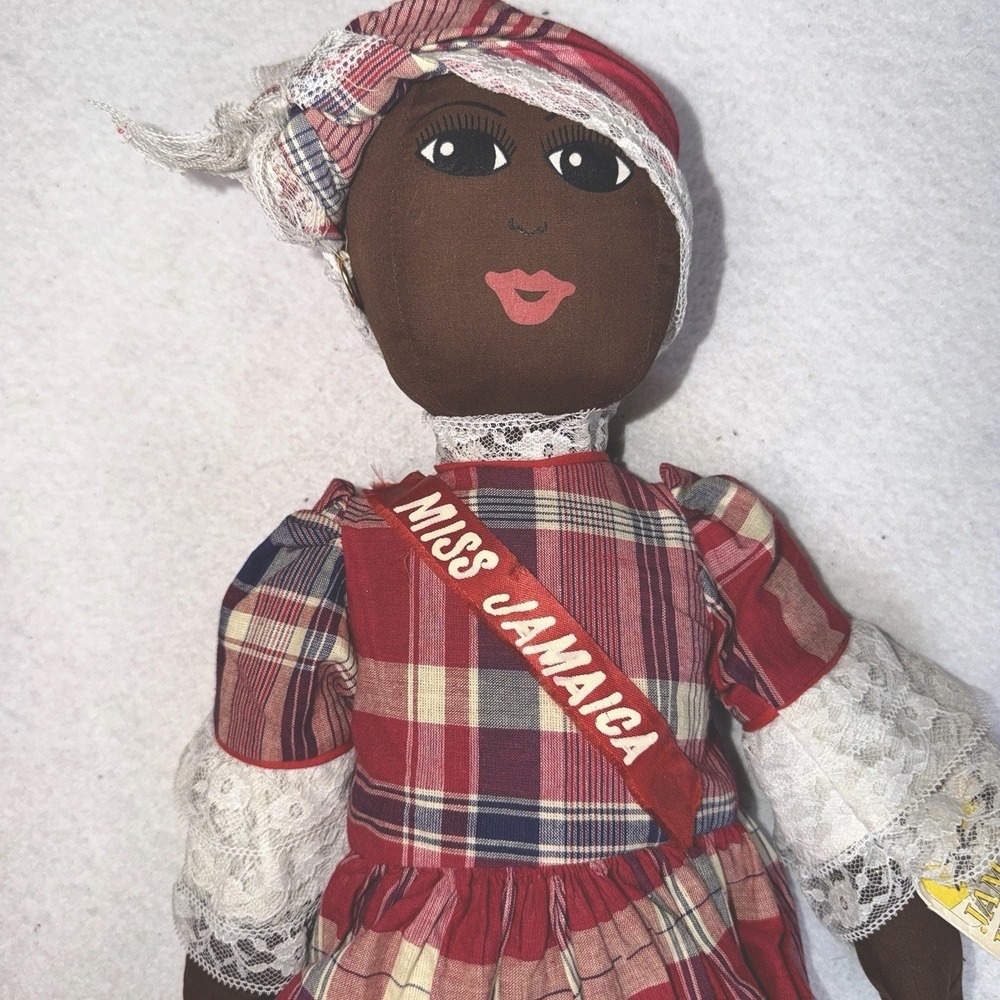 Vintage Miss Jamaica Heritage Cloth Doll - Handmade Folk Art Souvenir